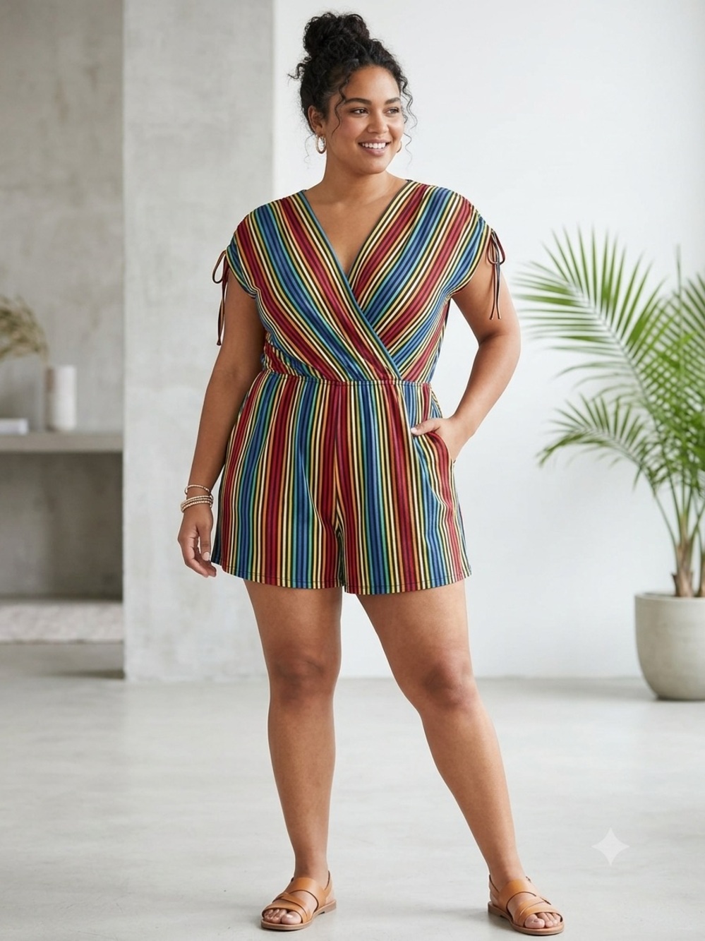 Lane Bryant Multicolor Striped Wrap Romper